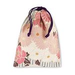 Japanese Drawstring Bag, 9.8 x 7.5 inches (25 x 19 cm), Made in Japan, Japanese Pattern, Retro Flower / Pinkbeige