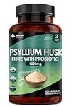 Fibre Supplement 4000mg Psyllium Husk With Probiotic Acidophilus - High Strength - Natural Soluble Fiber Supplement From Plantago Ovata Seeds, 120 Psyllium Husks capsules Vegan, Made in UK by New Leaf