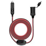 Hoembpn 6.5FT/2m Car Cigarette Lighter Socket Extension Cord Wire Cable 17AWG with ON/OFF Switch,12V/24V Waterproof Heavy Duty Female Socket Extension Cord Charger Lead Adapter with LED and 15A Fused