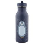 Trixie Drinking Bottle - Mr. Penguin - 500ml Stainless Steel Water Bottle for Kids - Blue - Leakproof - Eco-Friendly and BPA-Free