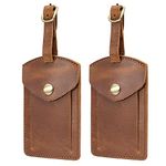 S-ZONE Leather Luggage Tags for Suitcases TSA Approved Adjustable Personalized Travel Tags (2 Pieces Set)