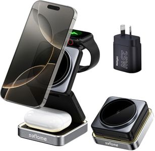 Soflame 3 in 1 Foldable Travel Edition Wireless Charging Station for MagSafe iPhone, Compatible with iPhone 16/15/14/13/12, iWatch 10/9/Ultra 2/8/Ultra/SE2/7/6/SE/5/4/3, AirPods 2/3/4/Pro (Black)