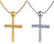 Feilok 2 Pieces Mens Necklace Silver Chain Stainless Steel Cross Pendant Baseball Chains for Man Boys