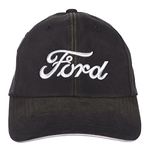 Checkered Flag Men's Ford Raised Logo Cap Adjustable Distressed Black Fabric Hat