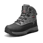 NORTIV 8 Men's Winter Snow Boots Waterproof Leather Boots,A0014,Grey,Size 10 M US