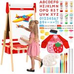 Belleur All-in-One Art Easel for Kids with 2 Paper Rolls & Deluxe Accessories, Adjustable Magnetic Double Sided Whiteboard & Chalkboard, Painting Kid Easel for Toddlers 2-8, Ideal