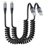 Coiled Lightning Cable, iPhone Charger Cable 3FT for Car [Apple MFi Certified] 3 Feet Lightning Cord Compatible with iPhone 14 13/12/11 Pro Max/XS MAX/XR/XS/X/8/7/Plus/6S iPad/iPod - Black