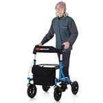 Goplus Rollator Walkers for Seniors with Seat, Foldable Rolling Walker with 9.5” All Terrain Pneumatic Wheel, Supports up to 350 lbs, Heavy Duty Bariatric Rollator Walker for Adult