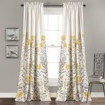 Lush Decor Aprile Light Filtering Window Curtain Panels, Pair, 52" W x 84" L, Yellow & Gray - Floral Curtains - Pretty Yellow Flower Print - Cottage, French Country & Farmhouse Window Decor