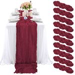 REWOMC 10 Pcs Burgundy Cheesecloth Table Runner 10FT, Gauze Cheese Cloth for Wedding Reception Rustic Sheer Bridal Shower Birthday Party Boho Table Decoration, Romantic Wedding Runner