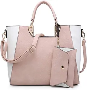 Dasein Womens Tote Satchel Top Handle Shoulder Bag Two Tone Purse Handbag w/Coin Purse Pink