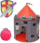 Kiddey Knight's Castle Kids Play Tent -Indoor & Outdoor Children's Playhouse - Durable & Portable with Free Carrying Bag – “Bonus” Shield and Sword Set - Makes for Boys & Girls