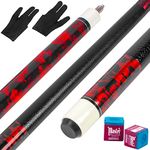 LOTKEY Pool Stick,Pool Cue Sticks 58'' Solid Canadian Maple Wood Extra 2 Pool Chalk Included Durable for Professional Billiard Players (Red)