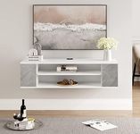 FITUEYES Floating TV Stand Shelf for TVs up to 43" Flat Screen, Wall Mounted Entertainment Center Cabinet Component Media Console Hutch with Storage for Audio/Video in Living Room, White&Grey