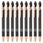 Aozora 9 Pack Ballpoint Pens Smooth Writing 2-in-1 Stylus Retractable Ballpoint Pen with Stylus tip, Office Decor Metal Stylus Pen for Touch Screens, 1.0 mm Black Ink (Black)