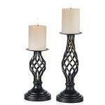 Nuptio Pillar Candle Holders Black - Vintage Metal Candles Stand Candlestick Holder Gothic, Christmas Halloween Home Living Room Fireplace Party Wedding Table Centrepiece Decor, 2 Pieces(22cm + 29cm)