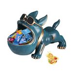 Pug Statue Decor Key Bowl for Entryway Table Candy Dish for Office Desk Funny Coffee Table Resin Statues for Home Decor as Gifts with a Storage Big Mouth Dog(Retro Blue)