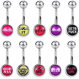 Cottvott Naughty Belly Button Rings with Letters Navel Piercings Body Jewelry (mix different letters 10pcs)