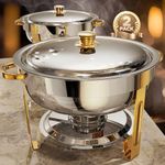 Chafing Dishes for Buffet 2 Pack, 5QT [Worry-Free Assemble] Round Chafing Dish Buffet Set [Elegant Gold and Silver Colors] Stainless Steel Chafers and Buffet Warmers Sets for Parties with Complete Set