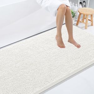Smiry Luxury Chenille Bathroom Rugs 108X72, Extra Soft and Absorbent Shaggy Bath Mat, Machine Washable, Non-Slip Plush Carpet Runner for Tub, Shower, and Floor, Home Decor Accessories, Ivory