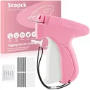 Scopck Handheld Stitch Tag Gun for Clothes, Quick Clothing Fixer, Tagging, Sewing Kit Includes 6 Needle, 1000 Black Fasteners & 1000 White Fasteners, Pink