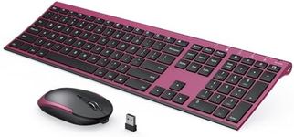 Rechargeable Wireless Keyboard and Mouse Combo, Vssoplor 2.4GHz Ultra Quiet & Slim Full Size Keyboard with 3-Level DPI Mouse for Windows PC Laptop, Black and Wine Red