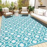 SHACOS Outdoor Rugs Waterproof 120x180 cm Reversible Mats Plastic Straw Rugs Recycled UV Resistant RV Camping Rugs Patio Rugs Outdoor Waterproof Picnic Blanket Rug for Balcony Garden Deck (Blue White)