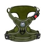 PoyPet No Pull Dog Harness, Reflective Dog Harness for No Choke Dogs, Soft Padded Pet Vest with Easy Control Handle(Army Green Matching Trim, M)