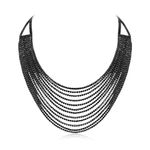 Ever Faith Multi Layered Chunky Collar Necklace, Glitter Black Rhinestone Waterfall Multi-Strand Chains Statement Bib Necklace Costume Jewelry