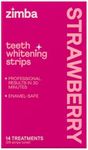 Zimba Strawberry Flavored Teeth Whitening Strips | Vegan, Enamel Safe Hydrogen Peroxide Teeth Whitener for Coffee, Wine, Tobacco, and Other Stains | 14 Day Treatment | Strawberry