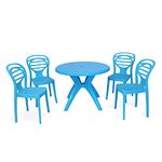 Oaknest Unboxing Furniture Supreme Oak with Marina Circular Plastic 4 Seater Dining Table with 4 Chairs Set (Aqua Blue) - 5 Piece