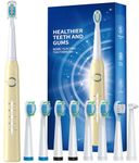 Electric Toothbrushes for Adults, 8 Brush Heads Sonic Electric Toothbrush with 40000 VPM Deep Clean 5 Modes, Power Rechargeable Toothbrushes Fast Charge 4 Hours Last 30 Days, Electric Toothbrush (2- Yelloew, standard)