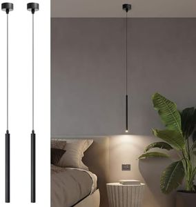 ACMHNC LED Lampada a Sospensione, 2 Pezzi Lampada a Sospensione Comodino Camera da Letto, Lampadario a Sospensione Cilindro Nero Moderne Regolabile In Altezza, Bianco Caldo, 30cm