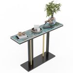 Wisfor Marble Console Table Hallway: 46x12 Inch Jade Green Sintered Stone Entryway Console Table with Black and Gold Geometric Line Pedestal for Foyer, Living Room, Sofa Side Table