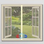 TurtleGrip Polyester Magnetic Window Mosquito Net with Self Adhesive Hook Tape Windows -Height 120 cms X Width 150 cms (47x59 inches or 4x5 feet - Beige) DIY Installation, Durable and Long-Lasting