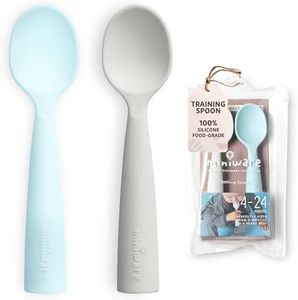 Miniware Silicone Baby Spoon for Training - BPA Free Baby Utensils - Baby Spoons Self Feeding 6 Months | 100% Food Grade Silicone - Modern & Dishwasher Safe Toddler Spoons (Grey and Aqua)