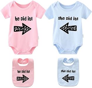 YSCULBUTOL Baby Twins Bodysuits He/She Did It Twin Outfit Girl Romper With Hat Set, Pink, 6-9 Months