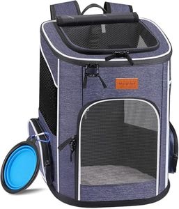 Morpilot Sac à Dos, Sac Transport Chat Chien Respirant et Pliable pour Petits Chats et Chiens Chiot, Sac à Dos de Transport Chat avec Sangle de Sécurité Intérieure (33 * 28 * 42cm) + Bol