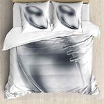 ABAKUHAUS Grey Fitted Sheet, American Football Motif, Decorative 3 Piece Bedding Set with 2 Pillow Shams, 200 cm x 200 cm - 80 x 80 cm, Grey Pale Grey White