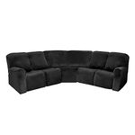 Velvet Stretch Reclining Couch Covers 5 Seat Recliner Cover Corner Sofa Covers L Shape Sectional Recliner Sofa Covers for Sofa Anti Slip Furniture Protector Thick Soft Washable (Black)