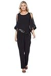 Roman Originals Wedding Jumpsuit for Women UK Ladies Sequin Trim Embellished Chiffon Overlay Harem Wedding Guests Cocktail Party Playsuit Romper Jersey Smart Soft Mesh Sparkly - Black - Size 20