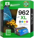 INK4U Compatible Ink Cartridges Replacement for 962XL 962 Ink Cartridges Combo Pack High Yield (Black, Cyan, Magenta, Yellow, 4 Pack)