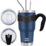 WETOWETO 30 oz Tumbler Stainless Steel Vacuum Insulated Coffee Cup with Handle, Double Wall Vacuum Coffee Cup Thermal Cups for Hot and Cold drinks, Suitable for Beach, Travel (Navy Blue, 1 Pack)