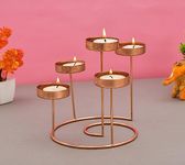 OGGN Decorative Rose Gold Spiral Stairs Dinner Candelabra, Metal Tealight Candlestick Round Holder, Table Centerpiece and Festive Décor, Tea Light Candle Holder Stand for Home, Office