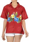 LA LEELA Women's Blouse Button Down Sleeve Hawaiian Shirts L Red, Hibiscus Flower