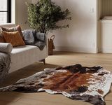 NativeSkins Faux Cowhide Rug (195 cm x 255 cm) – Original Brown Mix (Oversized) - Cow Print Area Rug with Faux Suede No-Slip Backing, Cow Print Rug, Animal Hide Rugs, Cowhide Rugs for Living Room