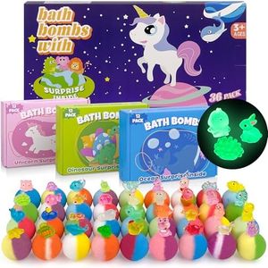 Bath Bombs for Kids with Toy Inside, 36 Pcs Bath Bombs with Glow in The Dark Dinosuar, Animal and Ocean Surprise Inside, Handmade Organic Bubble Bath Ball Gift Set for Birthday, Halloween, Christmas