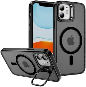 for iPhone 11 Pro Max Case with Metal Camera Stand [Compatible with Magsafe] Full Protection Shockproof Cover Translucent Magnetic Case for iPhone 11 Pro Max (Black)