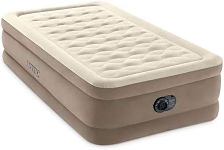 Intex 64426NZ Dura-Beam Deluxe Ultra Plush Air Mattress: Fiber-Tech – Single Size – Built-in Electric Pump – 18in Bed Height – 135kg Weight Capacity