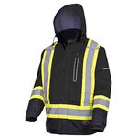 Pioneer Hi Vis Waterproof Heated Safety Jacket for Men - Class 1 Winter Rain Gear - Reflective Tape - Rated to -21°C - Black